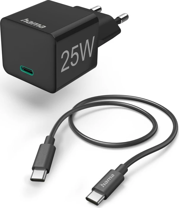 Hama Schnellladegerät mit Ladekabel USB-C Mini-Ladegerät PD 25W 1m schwarz