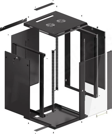 Lanberg WF01 Series 19" Wandschrank 18HE, hängend, Flatpack, Glastür, IP20, RAL 9004, 600mm tief