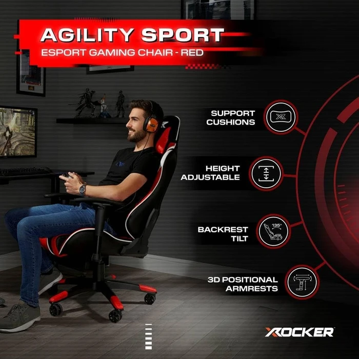 X Rocker Agility Esports Gamingstuhl, rot/schwarz