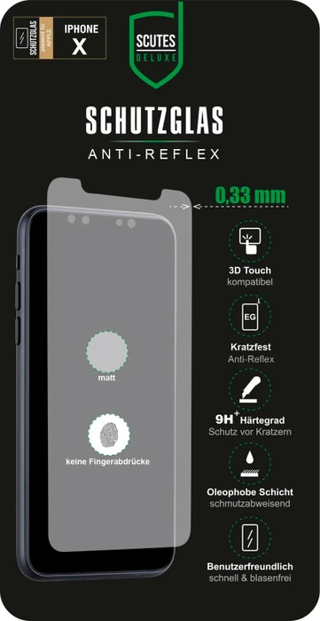 Scutes Deluxe Displayschutzglas Anti Reflex für Apple iPhone X/XS