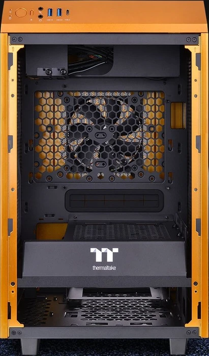 Thermaltake The Tower 100 Metallic Gold, orange, Glasfenster, Mini-ITX