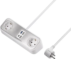 Sygonix Steckdosenleiste, 2-fach, 4x USB, 1.4m, weiß/silber
