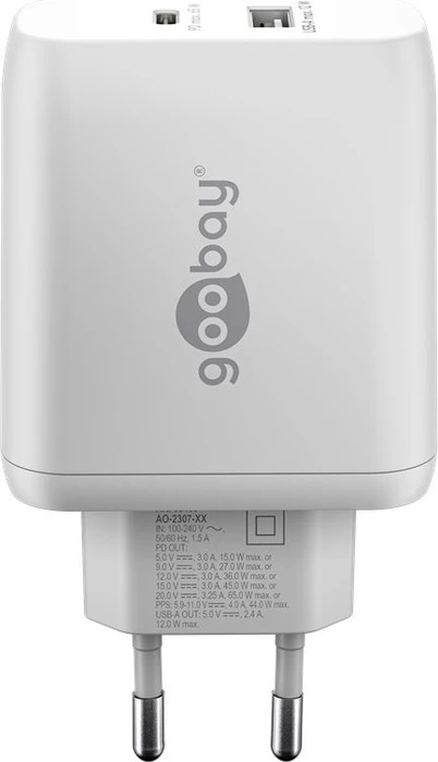 Wentronic Goobay USB-C PD GaN Dual-Schnellladegerät 65W weiß