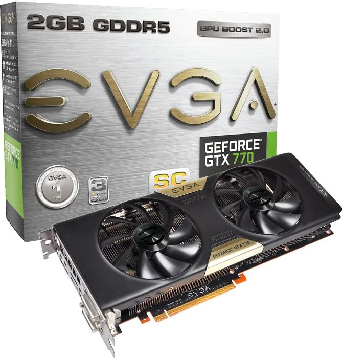 EVGA GeForce GTX 770 Superclocked ACX Cooler, 2GB GDDR5, 2x DVI, HDMI, DP
