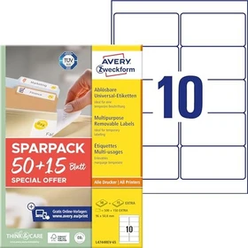 Avery-Zweckform Etiketten, 96x50.8mm, ablösbar, weiß, 65 Blatt (650 Etiketten)