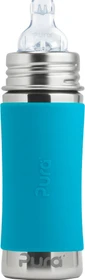 Pura Kiki Trinklernflasche Edelstahl mit Sleeve Silikon, 325ml, blau