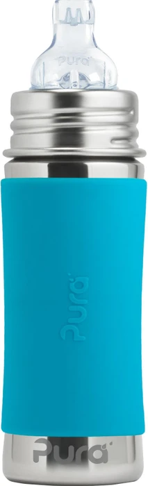 Pura Kiki Trinklernflasche Edelstahl mit Sleeve Silikon, 325ml, blau