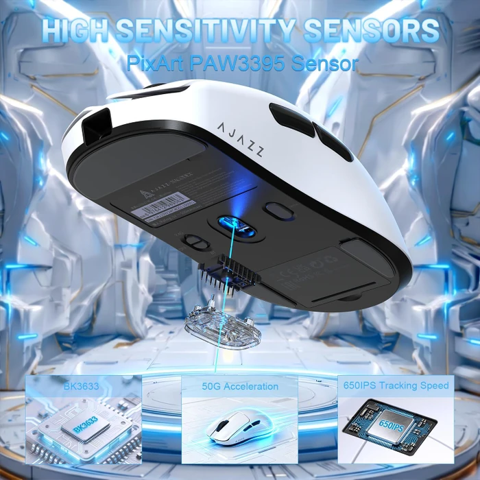 Ajazz AJ159 V2 Wireless Gaming Mouse mit Akku-Ladestation, weiß, USB/Bluetooth