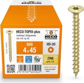 HECO TOPIX-plus verzinkt gelb A3L Torx T20 Holzschraube, 4x45mm, 500 Stück