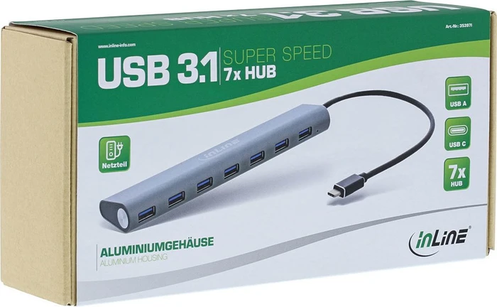 InLine USB-Hub, 7x USB-A 3.0, USB-C 3.0 [Stecker]