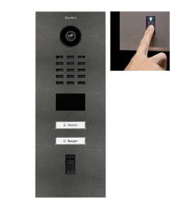 DoorBird D2102FV Fingerprint 50 IP Video Türstation mit 2 Ruftasten DB 703, Edelstahl V2A, gebürstet