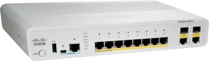 Cisco Catalyst 2960-C Compact LAN Base Desktop Managed Switch, 8x RJ-45, 2x RJ-45/SFP, 124W PoE
