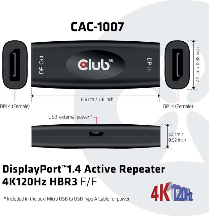Club 3D DisplayPort 1.4 Repeater 4K120Hz HBR3