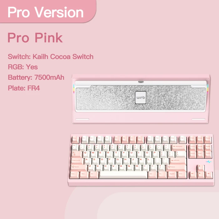 Wobkey Crush 80 Reboot Pro, Pink, LEDs RGB, Kailh Cocoa, USB/Bluetooth, US