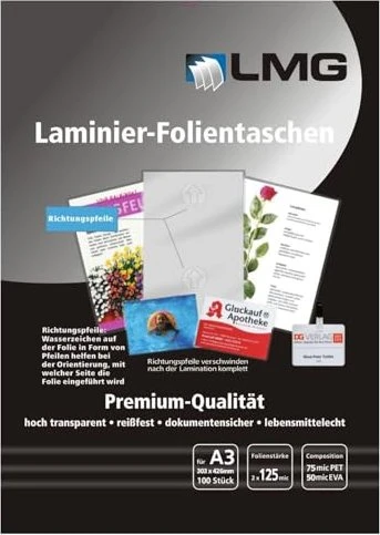 LMG Laminierfolien, A3, 2x 125µm, glänzend, 100 Stück