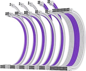 AsiaHorse Cable Extension Kit, 1x 24-Pin, 2x 4/8-Pin ATX, 3x 8-Pin PCIe, 16AWG, weiß/lila, 30cm, aktualisiert