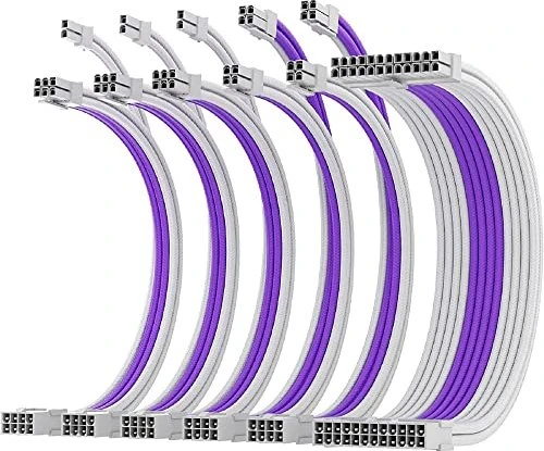AsiaHorse Cable Extension Kit, 1x 24-Pin, 2x 4/8-Pin ATX, 3x 8-Pin PCIe, 16AWG, weiß/lila, 30cm, aktualisiert