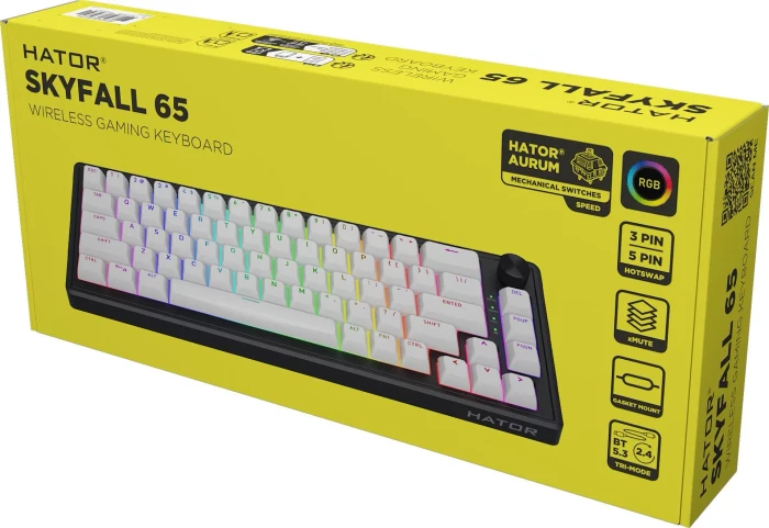 Hator Skyfall 65 Wireless, weiß/schwarz, LEDs RGB, Aurum Sterling, USB/Bluetooth, US