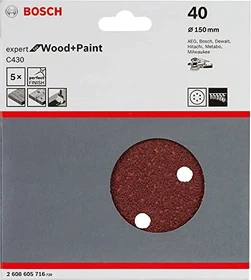 Bosch Professional C430 Expert for Wood and Paint Schleifblatt K40, 150mm, 5 Stück