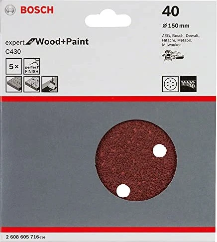 Bosch Professional C430 Expert for Wood and Paint Schleifblatt K40, 150mm, 5 Stück