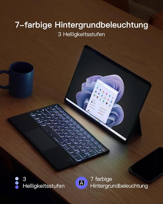 Inateck Tablet Tastatur mit Touchpad für Windows/iPad OS/Android, grau, DE