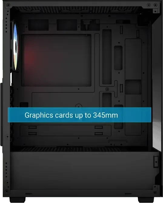 AeroCool Pivot Black, inkl. 1x Lüfter, Lüfter LED Fixed RGB, Glasfenster