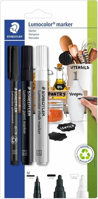Staedtler Lumocolor 60 Permanentmarker schwarz schwarz/weiß, 3er-Set