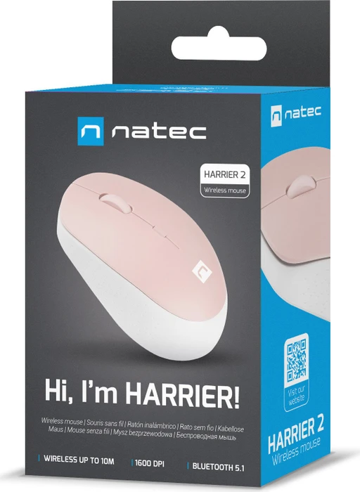 Natec Harrier 2 Wireless Mouse weiß/rosa, Bluetooth
