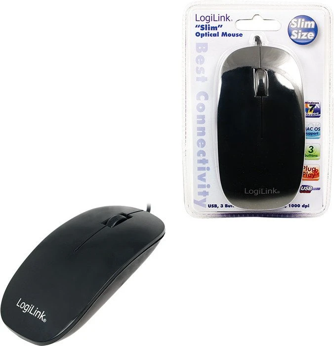 LogiLink Optical flat Mouse schwarz, USB