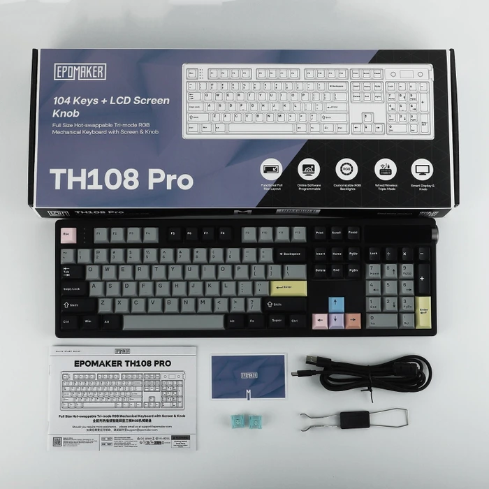 Epomaker TH108 Pro Wireless, Black, LEDs RGB, hot-swap, Epomaker Creamy Jade, USB/Bluetooth, DE