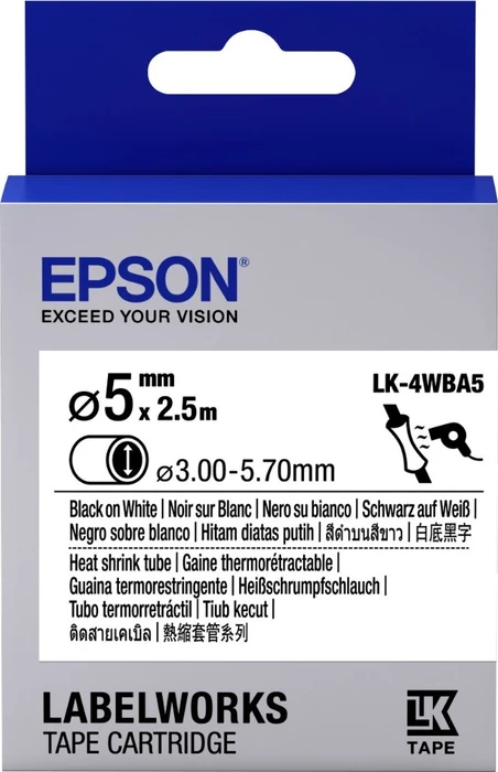 Epson LK-4WBA5 Schrumpfschlauch, 5mm, schwarz/weiß