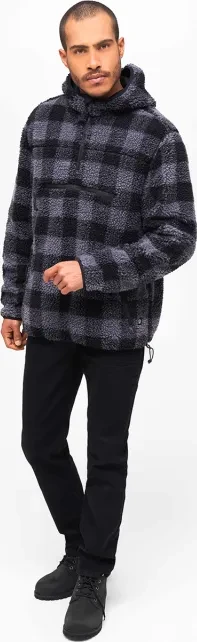 Brandit Teddyfleece Worker Hoodie black/grey gingham (Herren)