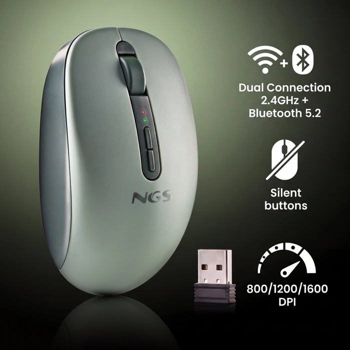 NGS Fog Dual Green Wireless Mouse, grün, USB/Bluetooth