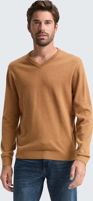 Tom Tailor Strickpullover mit V-Ausschnitt aus Baumwolle Strickpullover mid brown melange (Herren)