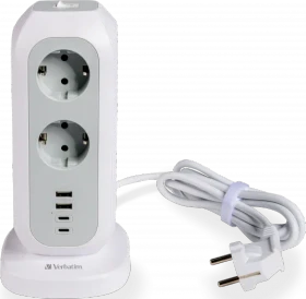Verbatim EUPT-01 Steckdosenturm, 11-fach, 2x USB-C/2x USB-A, 2m, weiß