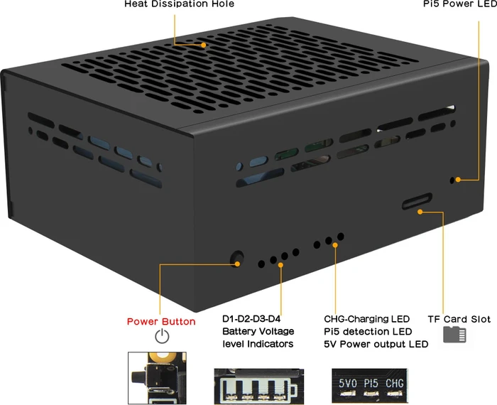 Geekworm Gehäuse für Raspberry Pi 5 X1201 Shield, schwarz