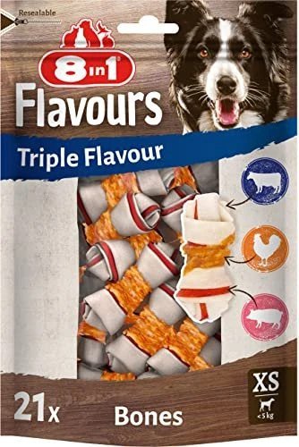 8in1 Delights Kauknochen XS Triple Flavour, 21 Stück