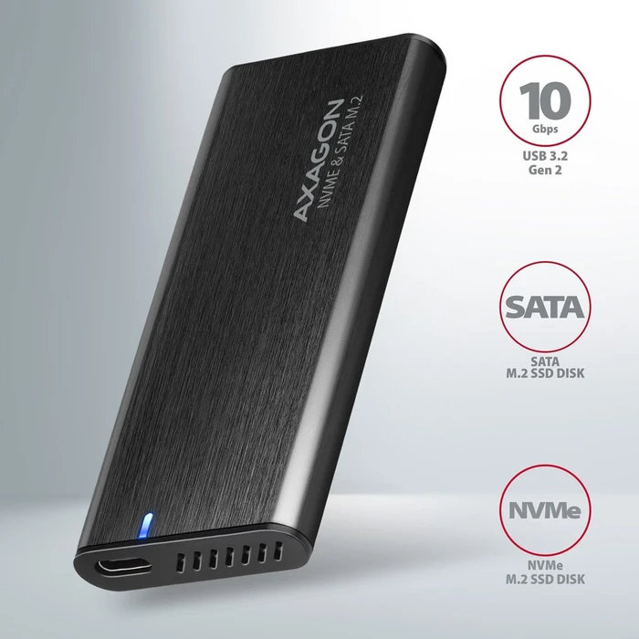 Axagon M.2 Festplattengehäuse, schwarz, M.2 PCIe/SATA, USB-C 3.1