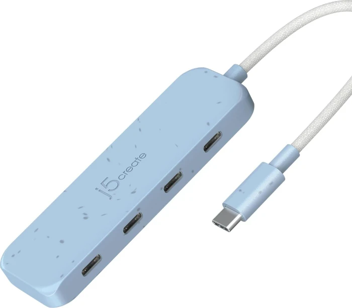 j5create Eco-Friendly 4-in-1 USB-C Hub blau, 2x USB-A 3.1, 2x USB-C 3.1, USB-C 3.1 [Stecker]