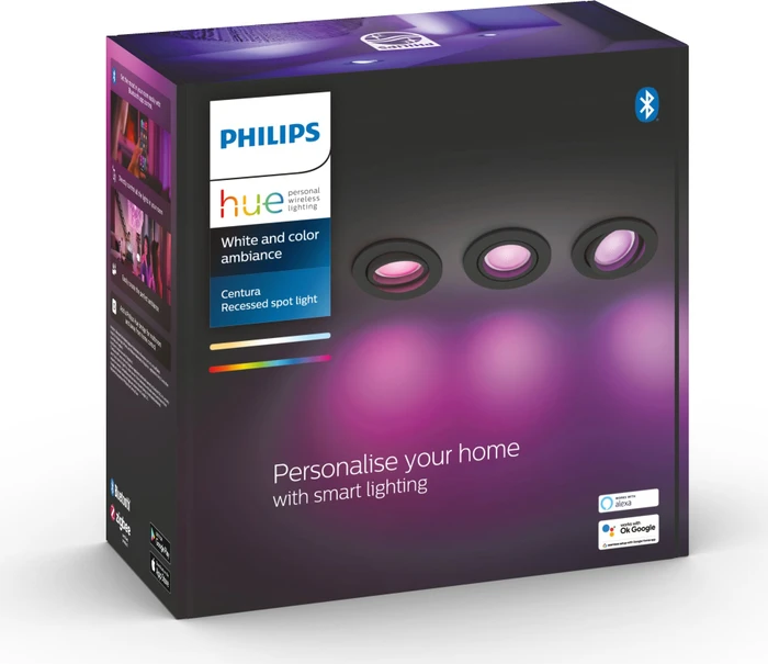 Philips Hue White and Color Ambiance Centura Einbauleuchte rund schwarz, 3 Stück