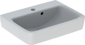 Geberit Renova Plan Handwaschbecken mit asymmetrischem Überlauf 50cm, Hahnloch mittig, mit Überlauf, weiß/KeraTect