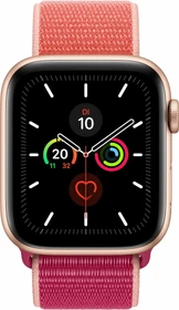 Apple Watch Series 5 (GPS) 44mm Aluminium gold mit Sport Loop Granatapfel