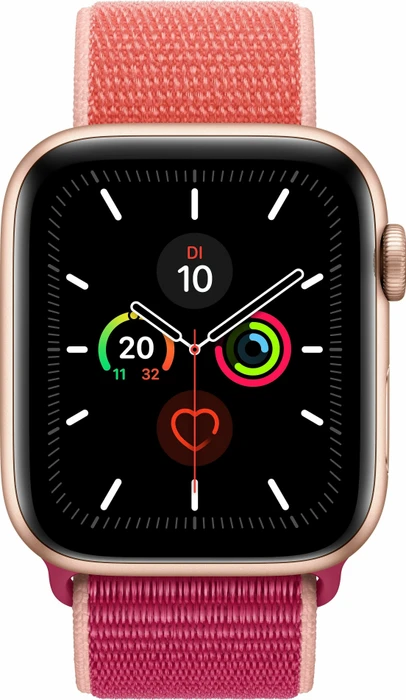 Apple Watch Series 5 (GPS) 44mm Aluminium gold mit Sport Loop Granatapfel