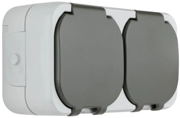 REV Ritter AquaTop Steckdose 2-fach AP IP44 verdrahtet, grau