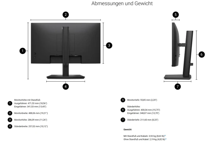 Dell Pro 22 Adjustable Stand Monitor with Speakers E2226HS, 21.5"