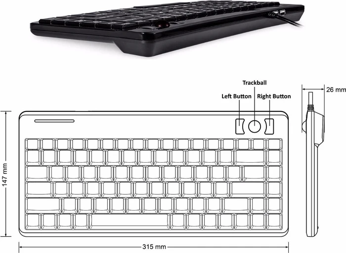 Perixx Periboard-505H PLUS Wired Trackball Keyboard, USB, DE