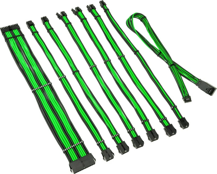 Kolink Core Pro Braided Cable Extension Kit 12V-2x6, Typ 1, Sense-Pins an der Oberseite, Venom Green