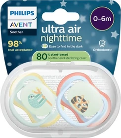 Philips Avent SCF376/24 Ultra Air Nighttime Beruhigungsschnuller, 0-6M, Silikon, faultier/tiger, 2 Stück