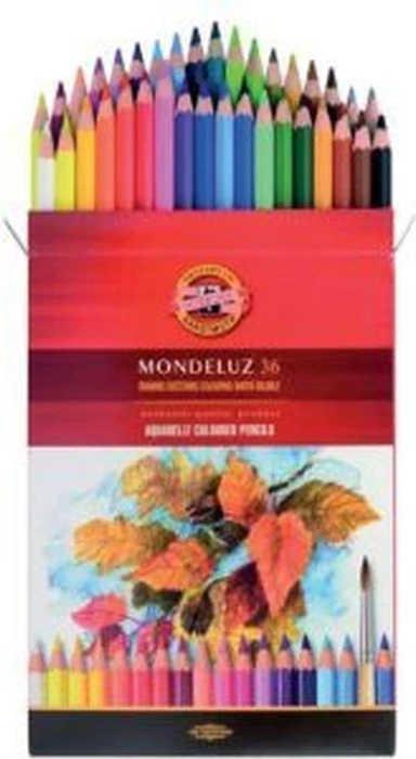 Koh-I-Noor Mondeluz Aquarellstift sortiert, Pappetui, Anspitzer, 36er-Set