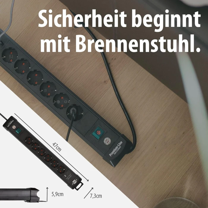 Brennenstuhl Premium-Line, 6-fach, 1x USB-A/1x USB-C USB-PD, 3m, schwarz